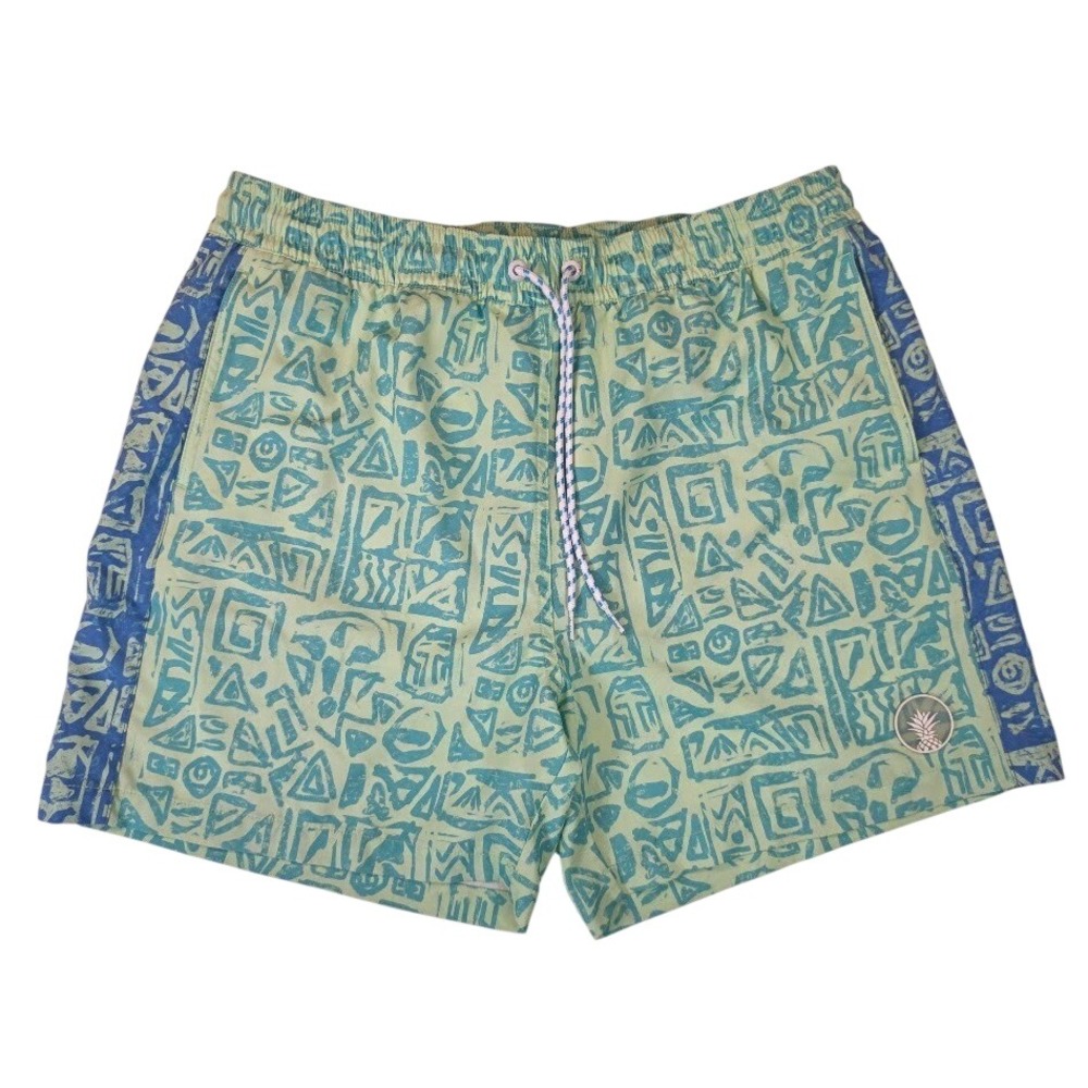 Chubbies Men's‎ XL Swim Trunks Lime Green Blue Tiki Geometric 5.5" Inseam
